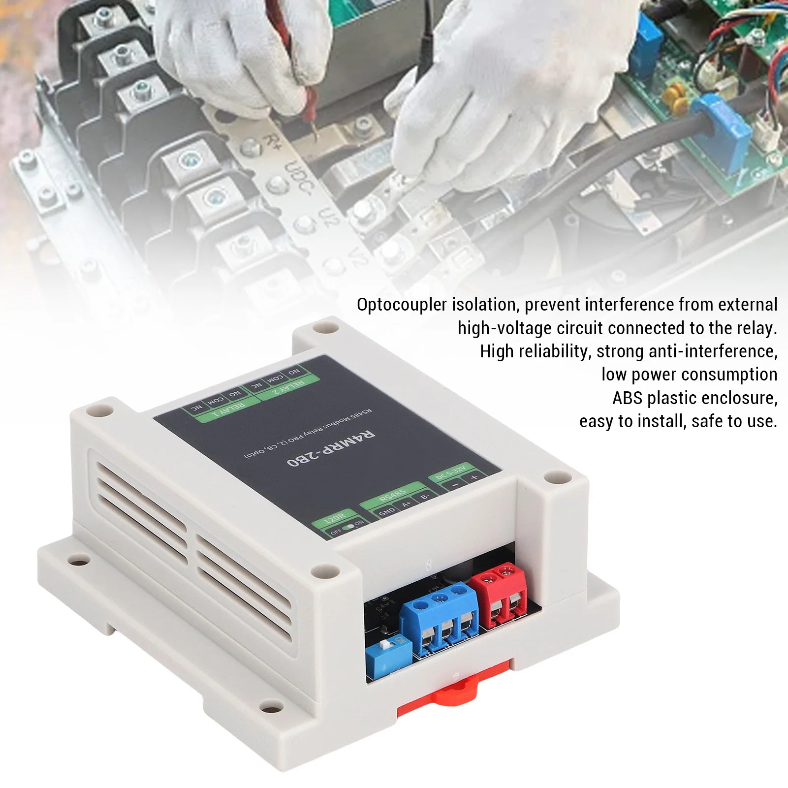 وحدة التتابع الصناعية 2 قنوات Optocoupler عزل RS485 واجهة للاتصالات Modbus RTU