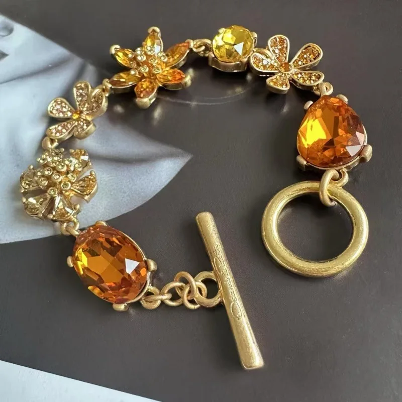 

2026 New European and American vintage luxury fashion OT clasp irregularly colored glass bracelet for women