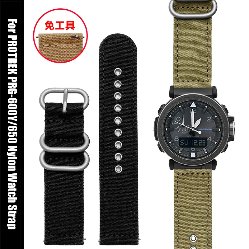 For Casio PROTREK PRG-600Y/650 PRW-6600Y 5497 Mountaineering Bracelet canvas nylon watch strap men quick release Watchband 24MM