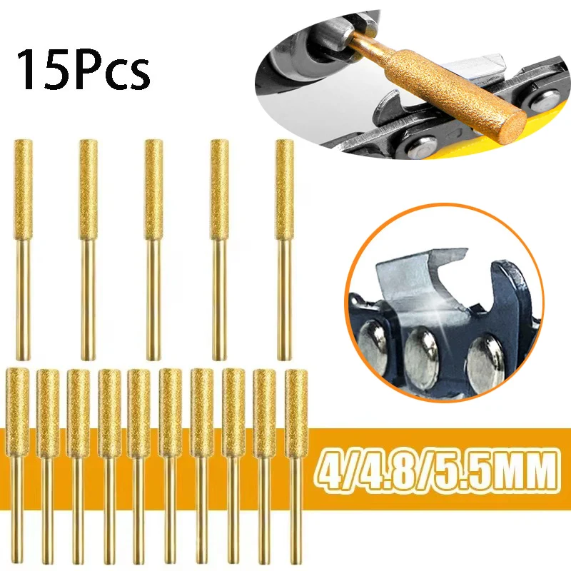 

15pcs Chainsaw Sharpener Burr Grinding Rotating File Sharpening Tools Hand Crank Chain Sharpening Jig 4/4.8/5.5mm Grinding Tools