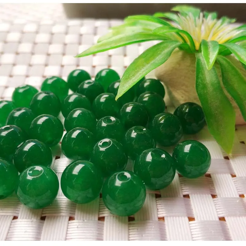 

Natural chalcedony jade beads DIY 100% real jade green round Beads necklace gift real jade bead bangle bracelets for women