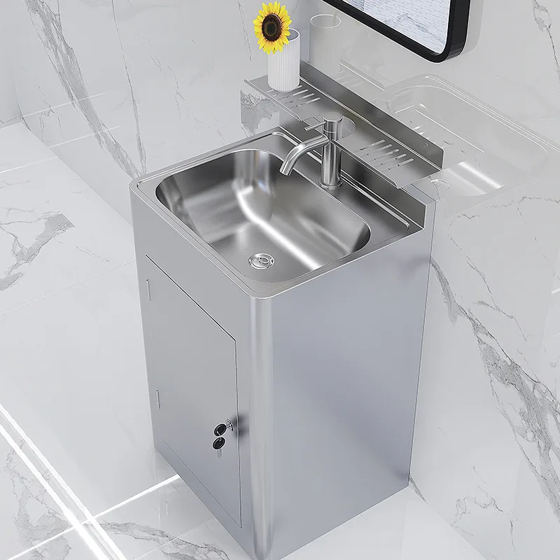

cf-Modern 304 Stainless Steel Integrated Outdoor Floor-Standing Washstand Square Sink Single-Hole Faucet Mount for Hospital Use#