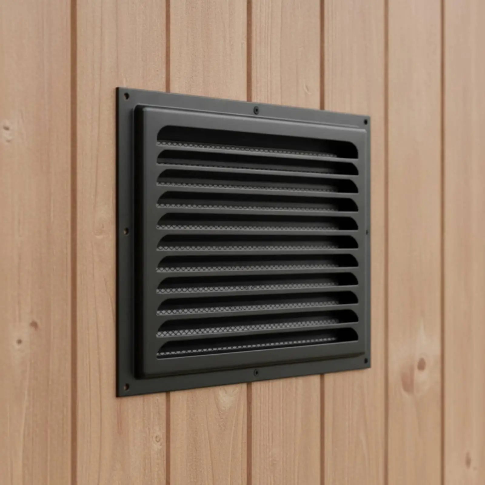 Rectangular Louvered Ventilation Panel with Aluminum Mesh Screen for Heating Unit and Enclosure Airflow
