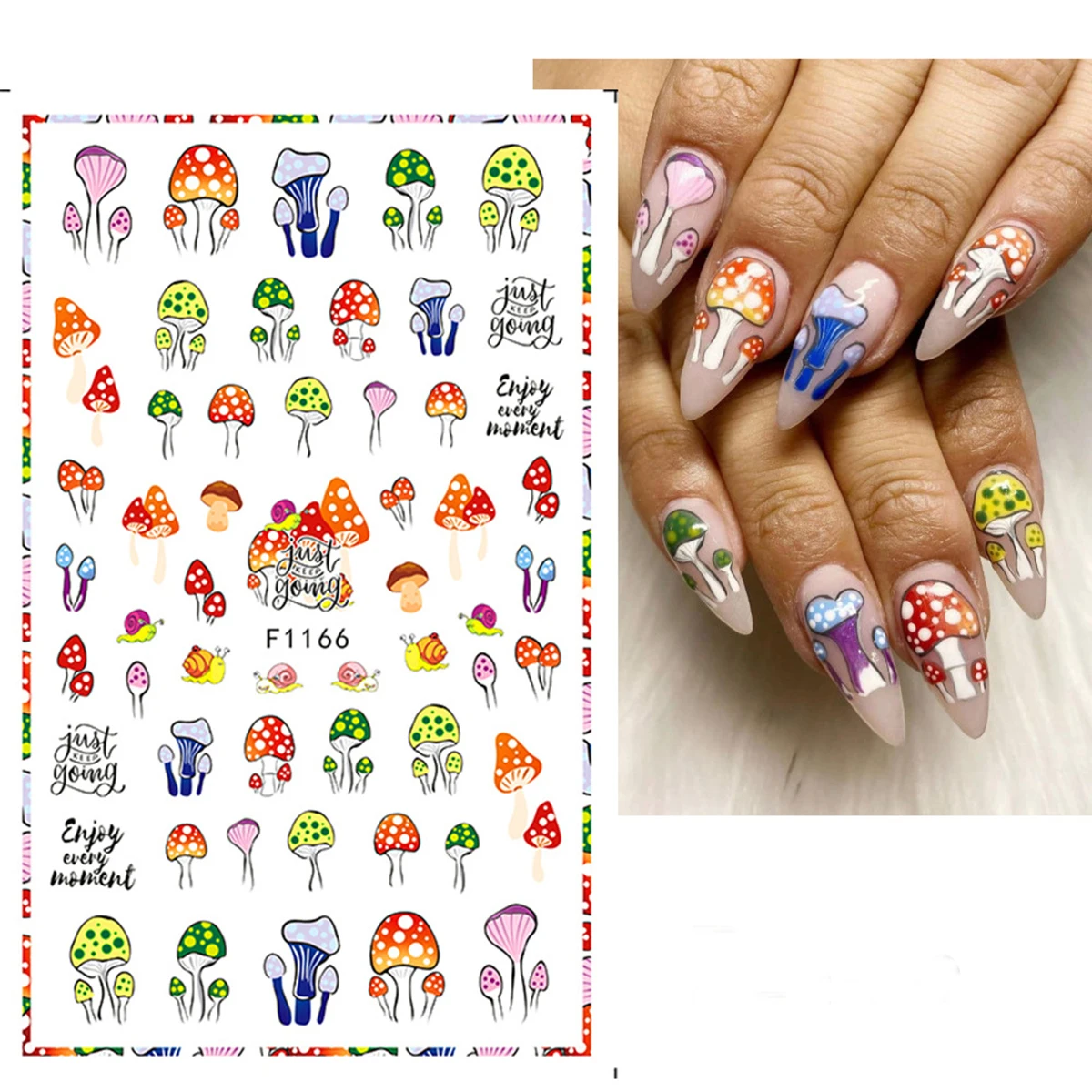 1-Sheet Autumn Winter Mushrooms 3d Self-adhesive Nail Stickers Nails Decals For Nails Tips Decorations