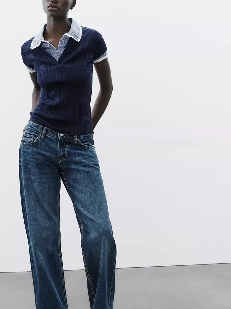 

Spring 2025 Women's Faion Color Blo Ne ort Sve T-irt Ribbed Simple Design Commute Sle Polyester Fiber
