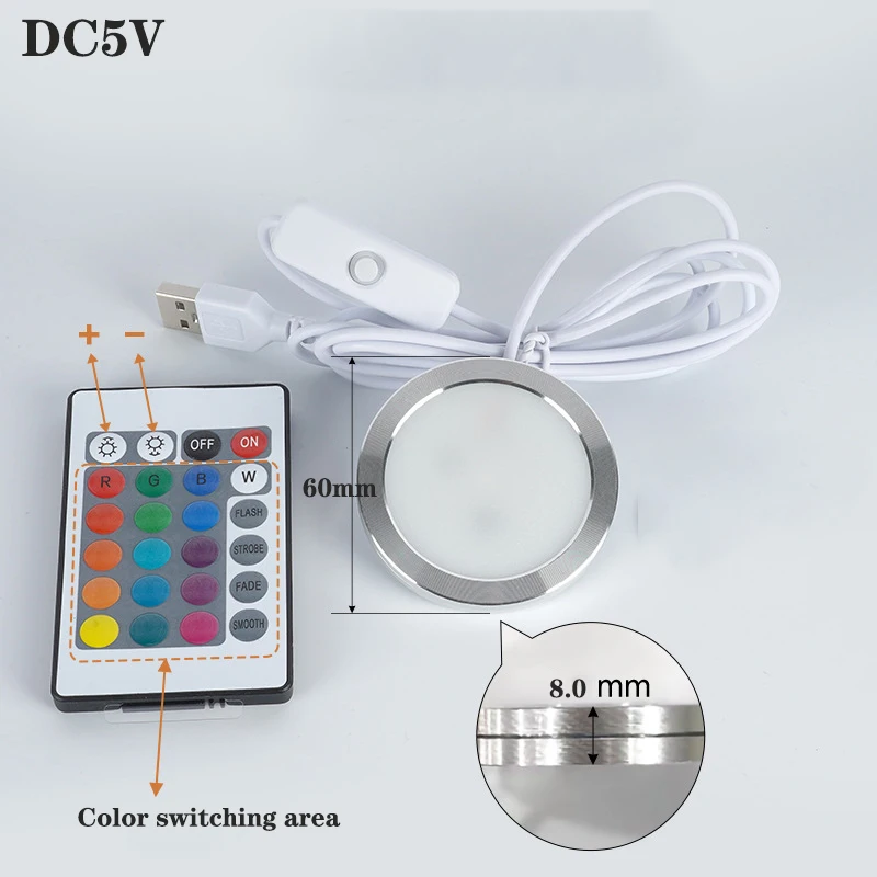 5V USB RGB Dimmable Under Cabinet Puck Lights with Switch Remote Control Adjustable Color Brightness 3D Printing DIY Night Lamp view 3