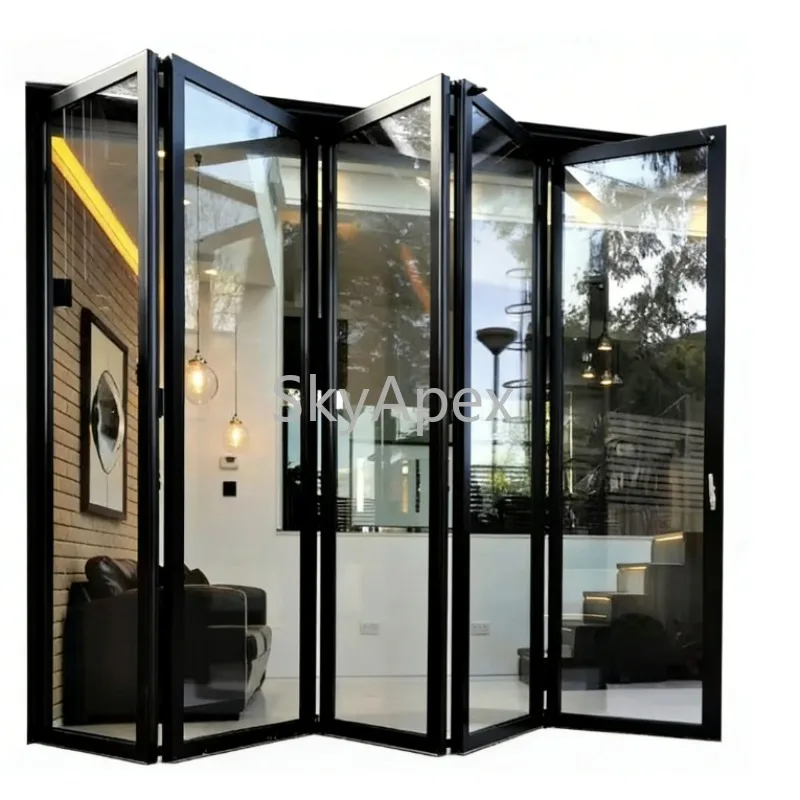 

Custom Thermal Break Aluminium All Glass Slide And Fold Patio Doors Waterproof Windproof Soundproof Heavy Duty For Home Villa