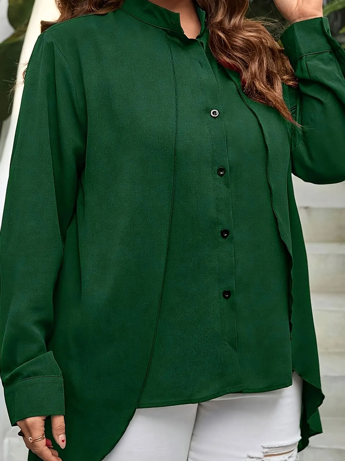 قميص نسائي كاجوال منسوج بلون سادة للربيع/الصيف مقاس كبير #6