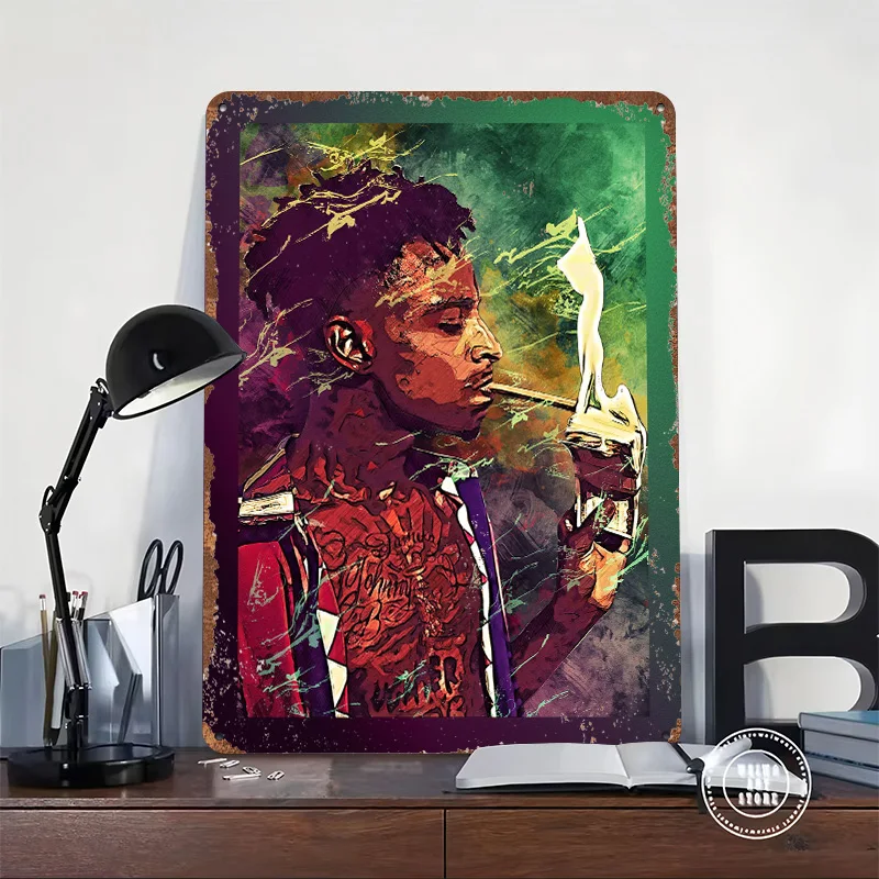 21 Savage Tinplate Poster Customized Wall Art Retro Vintage Metal Signs for Fans Modern Home Decoration Ornaments Desk Decor