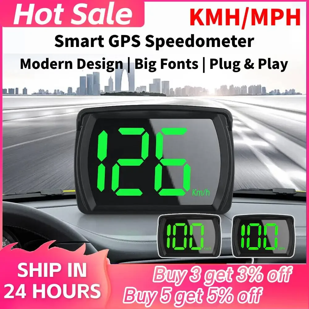 Car HUD Universal Head Up Display KMH/MPH Speedometer GPS 2.8 Inch Big Font Digital Speed Meter Clock Gauge Automotive Accessory