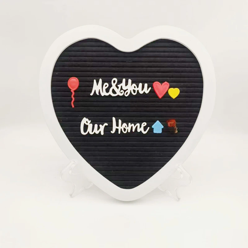 Rustic Wood Frame Heart Shaped Felt Letter Board with Changeable Letters Message Board for Baby Announcement