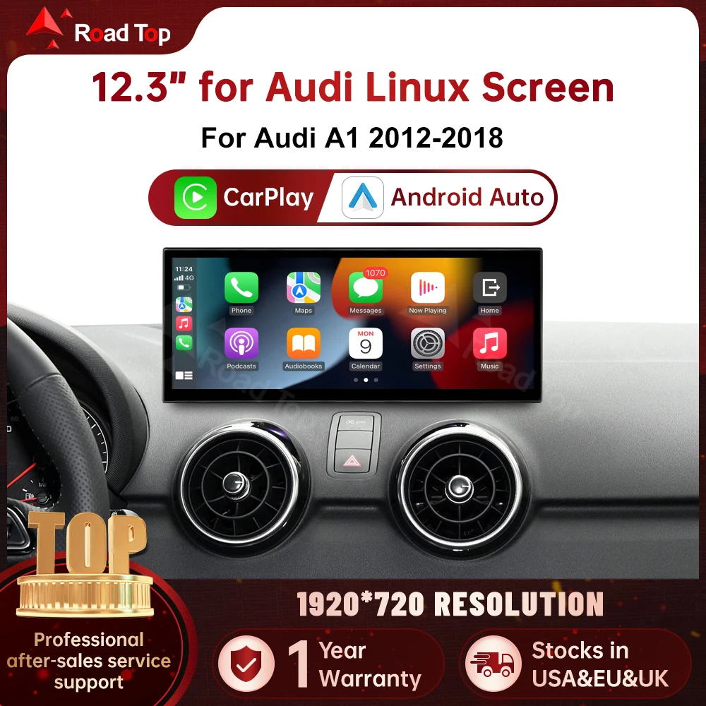 12.3インチ RoadTop ワイヤレスCarPlayマルチメディアディスプレイ Android Auto対応 Audi A1 2012-2018 Airplay/Autolink機能搭載