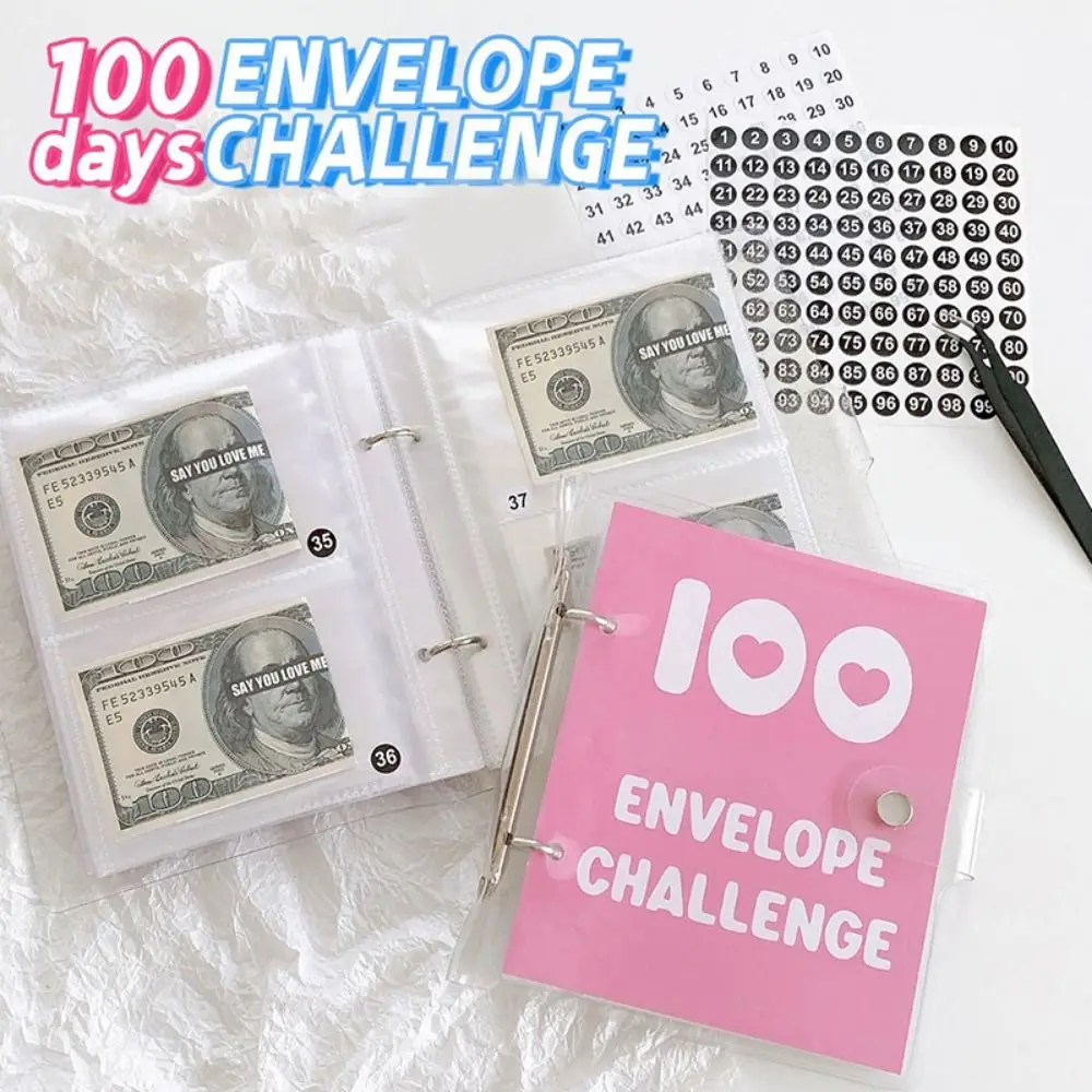 Loose Leaf 100 Day Envelope Challenge Binder Tear Resistant PVC Savings Challenge Binder Waterproof Mini Budget Binder Notebook