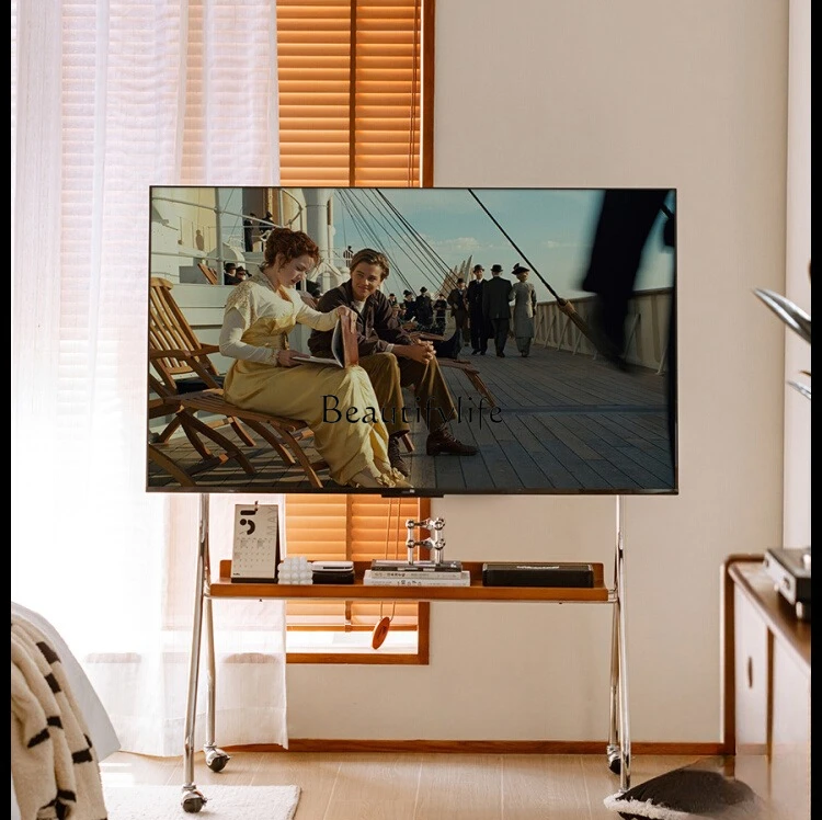 

Movable TV Stand Nordic Floor Display with Wheels Stainless Steel