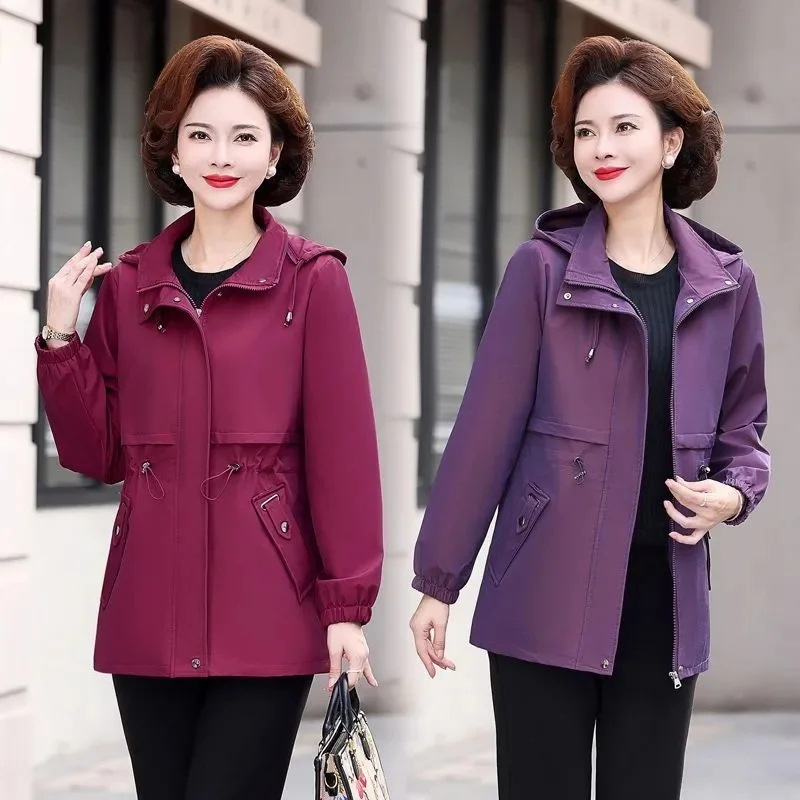 

Spring Autumn Basic Coat Women Trench Coat Fashion With lining Windbreaker Female Hooded Outerwear Mother Clothes JJ381