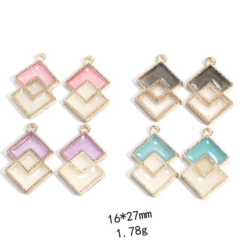 10pcs 27x16mm Enamel Rhombus Square Shape Geometric Design Charms Ornament Bracelet Pendants For Necklace Earring Jewelry Making