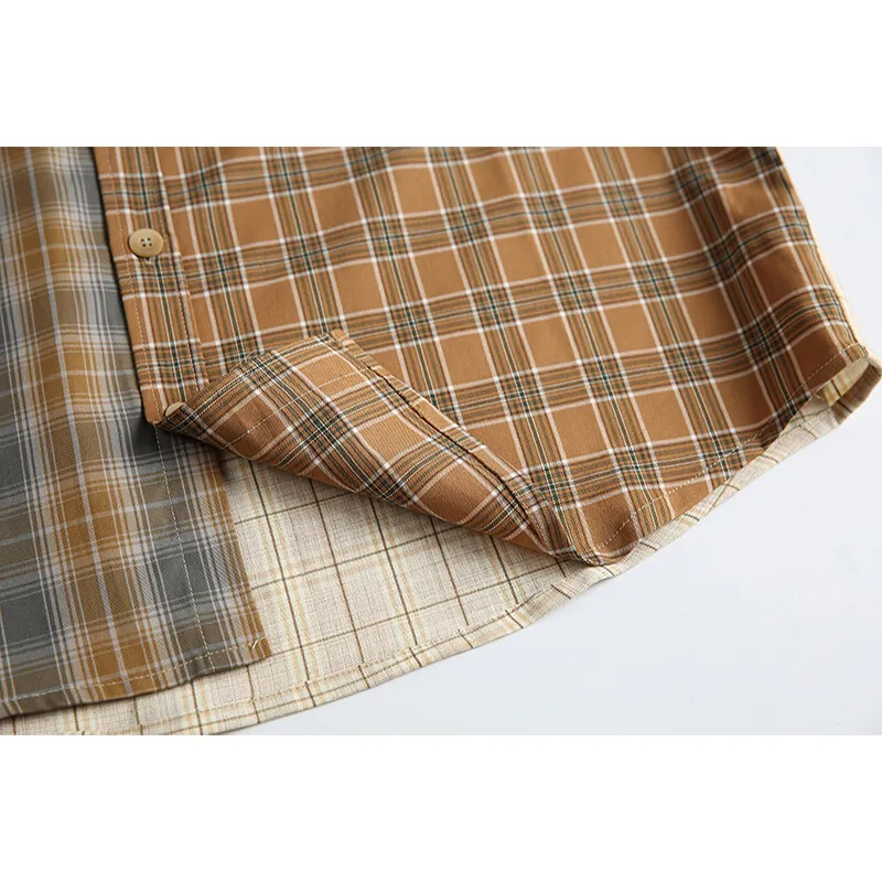 High-quality Japanese-style retro asymmetric check long-sleeved shirt, loose and casual, suitable for both men and women, trendy