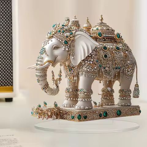 Elegant Elephant &amp; Indian Jewelry 2D Acrylic Tabletop Decor - Home Window Display - Versatile Holiday Ornament, Ideal Gift Idea