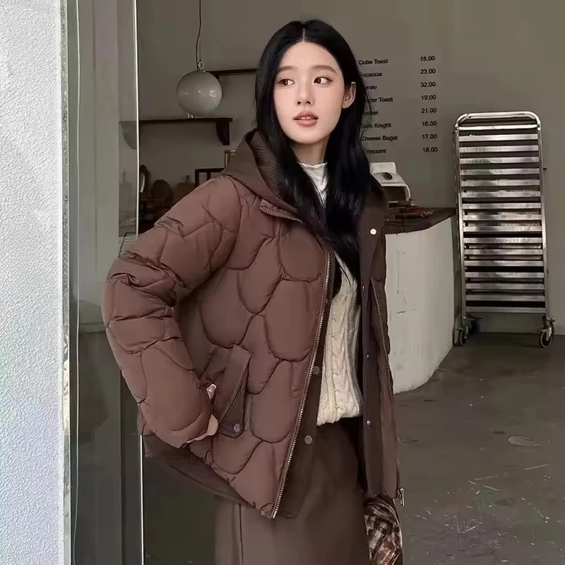 Women Warm Parkas Long Sleeve Casual Cotton Padded Jacket Female Outwear 2026 New Fake Two-piece Hooded Winter Jacket