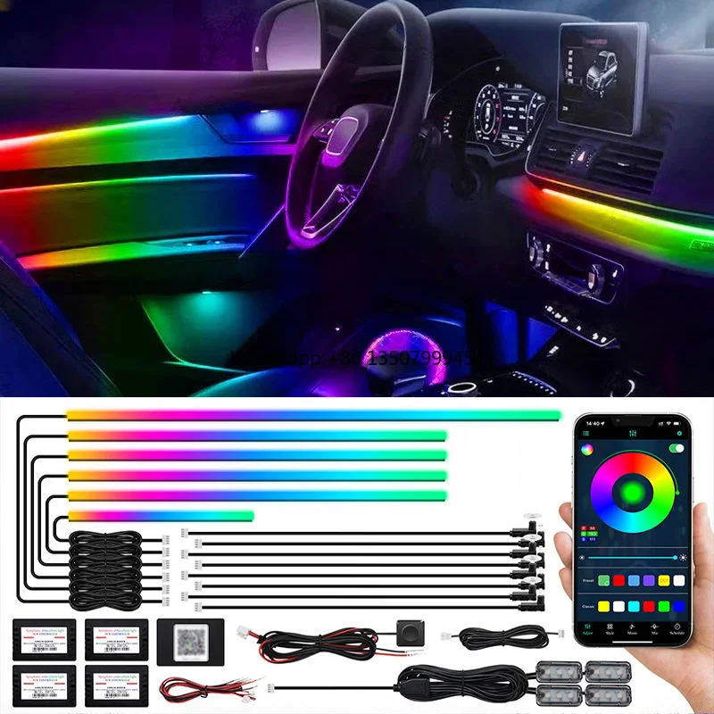 

18-in-1 RGB Acrylic Ambient Light Strip Smart APP Control LED Backlight Universal Interior Decoration for Cars Remote Fit