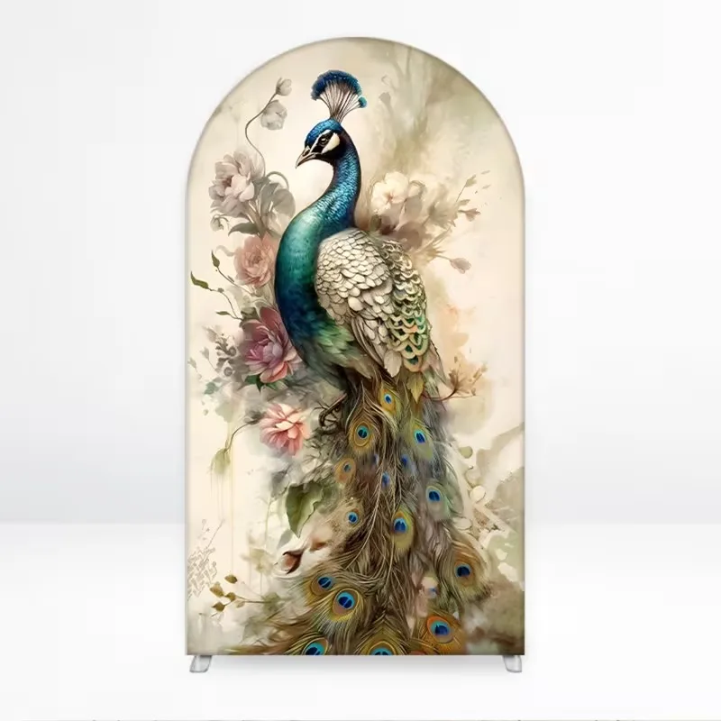 Mehofond Custom 2-Sided India Style Peacock Floral Kids Birthday Party Baby Shower Wedding Cover Chiara Arch Decor Backdrop
