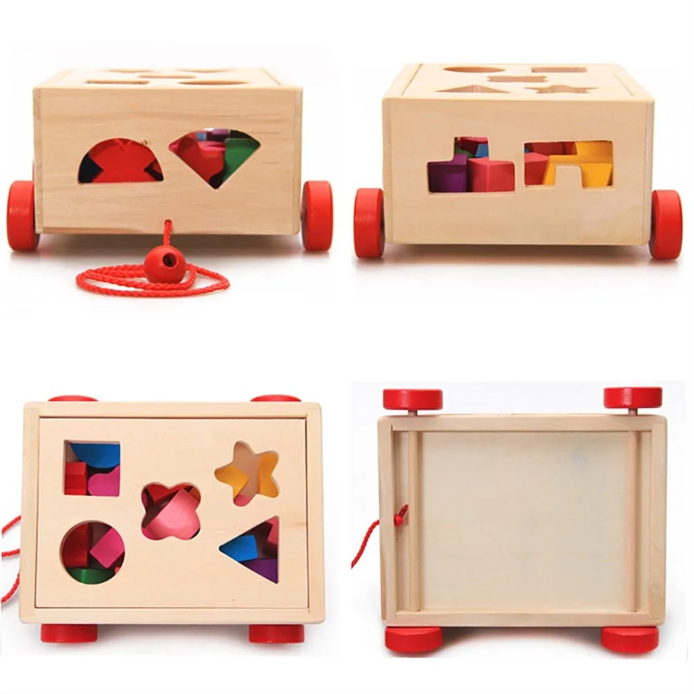 Bloques de construcción de madera para coche con forma para niños, gráficos educativos, regalo de madera, juguete educativo