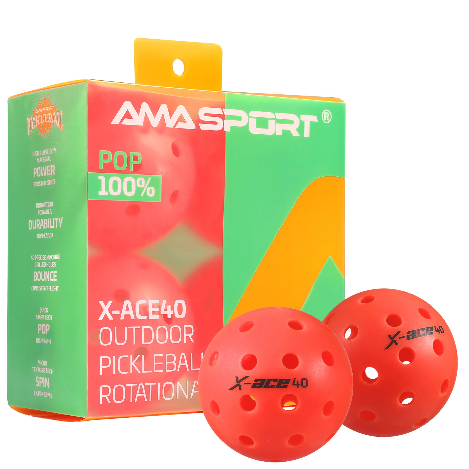 AMASPORT ピックルボールボール X-ACE40-精密成形穴付きマルチカラー高
