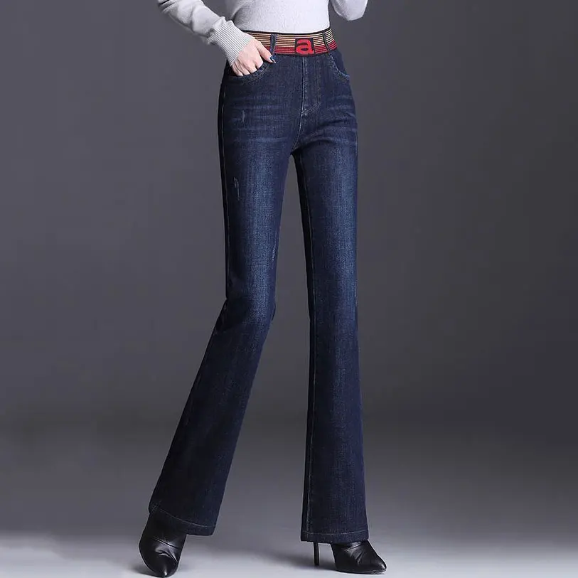 Vintage Patchwork Slim Flared Jeans Women High Waist Fashion Stretch Skinny Denim Pant New Spring Summer Bell-Bottomed Vaqueros
