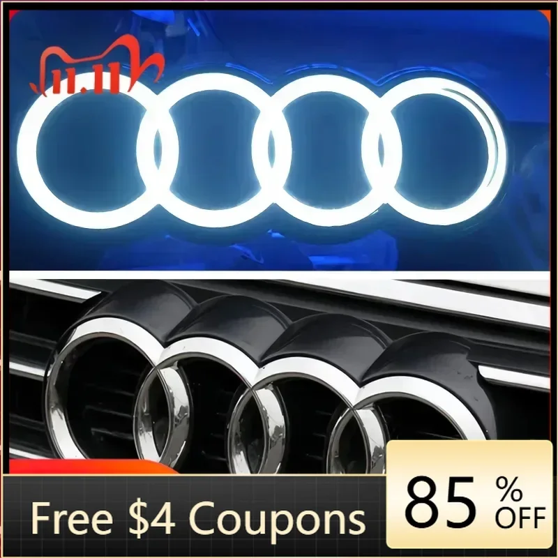 

Новая наклейка на автомобиль для Audi: Светодиодная лампа-логотип для передней решетки Audi, статический белый свет, 249, 273, 285 мм, для AUDI A3, A4, A5, A6, A7, A8, S3