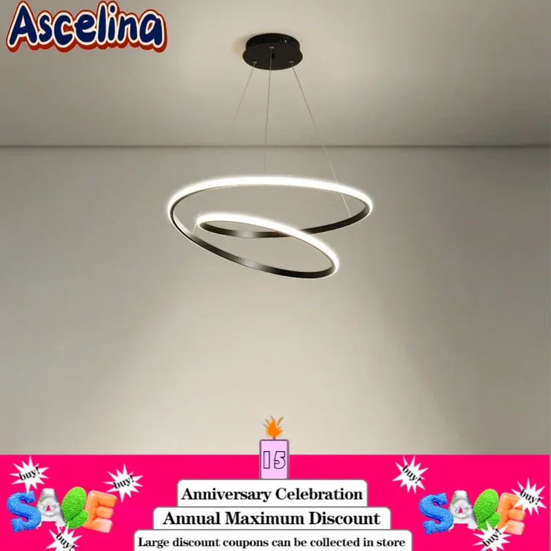 Modern LED Pendant Light Minimalist Aluminium Double Ring Line 30cm Lamp For Living Room Restaurant Bedroom Illumination Fixture