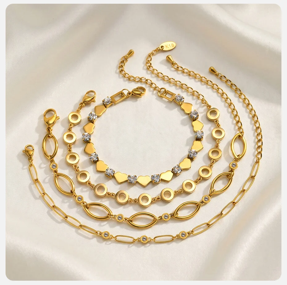 Vnox Eleganter, vergoldeter Charm mit Zirkonia für Damen, geometrisches, hohles Armband aus Edelstahl, handgefertigt, Party-Schmuck – Detail 5