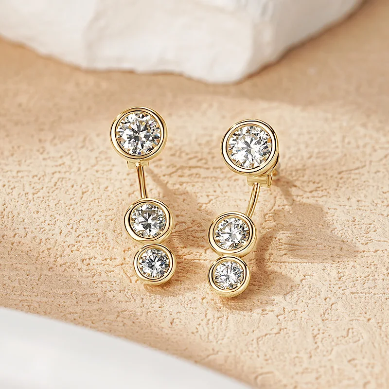 Lnngy Front Back Double Sided Moissanite Stud Earring Pendientes Plata 925 Sterling Silver Earrings For Women 2 in 1 Ear Jewelry