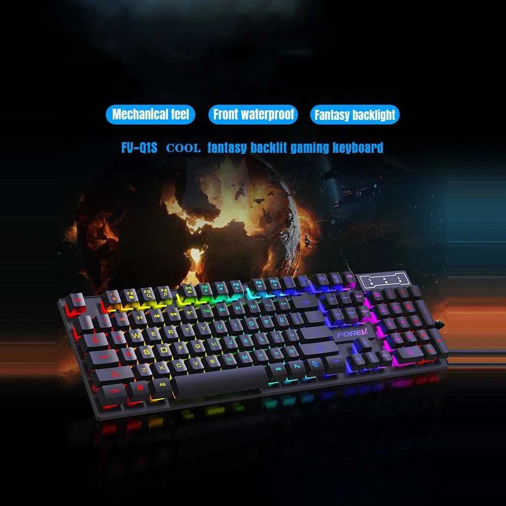 Penerima Keyboard Gaming dengan kabel lampu latar 104 tombol RGB keyboard membran untuk Laptop Desktop ergonomis Keycap untuk aksesori PC