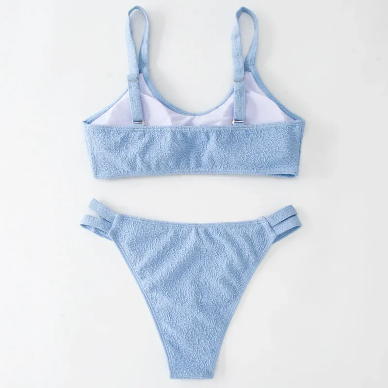 セクシーなソリッドピンクとスカイブルーのビキニセット 2 枚パッド入り Tバック水着女性水着 biquini タンキニ