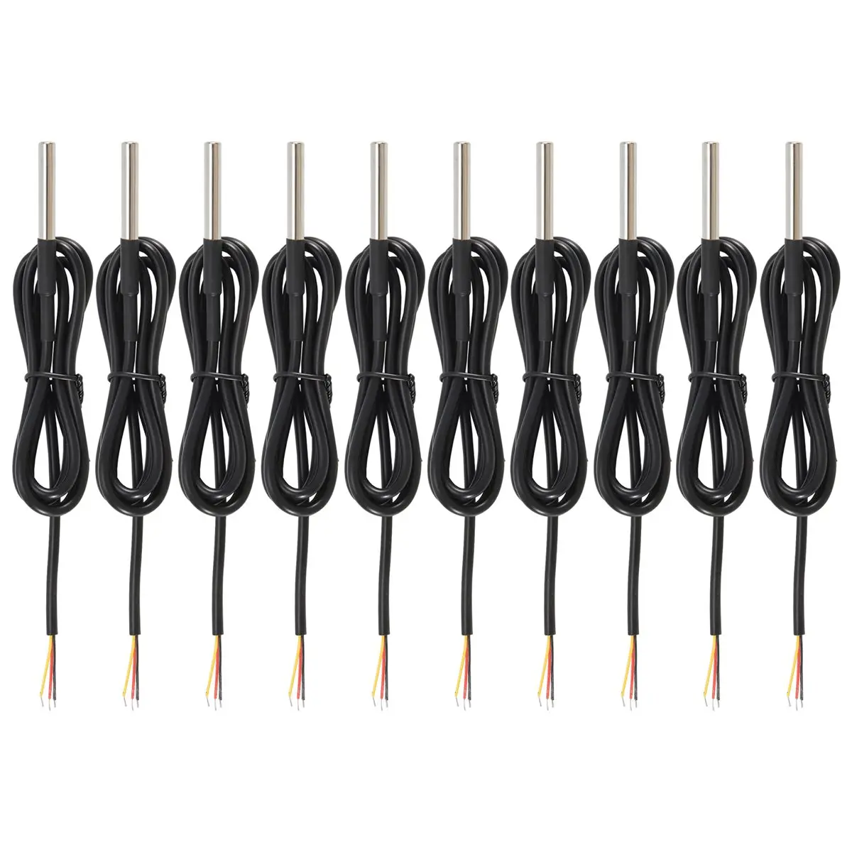 GTS 10Pcs Waterproof Temperature Sensor, Digital Temperature Thermal Cable Temperature (-55℃- +125℃) - 1 Meter/3.2Ft