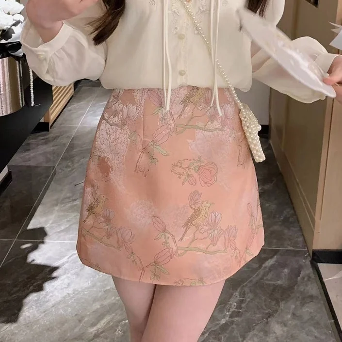 

Новая юбка Anli 2024: А-силуэт, высокая талия, вышивка, изысканная отделка, универсальная, для женщин