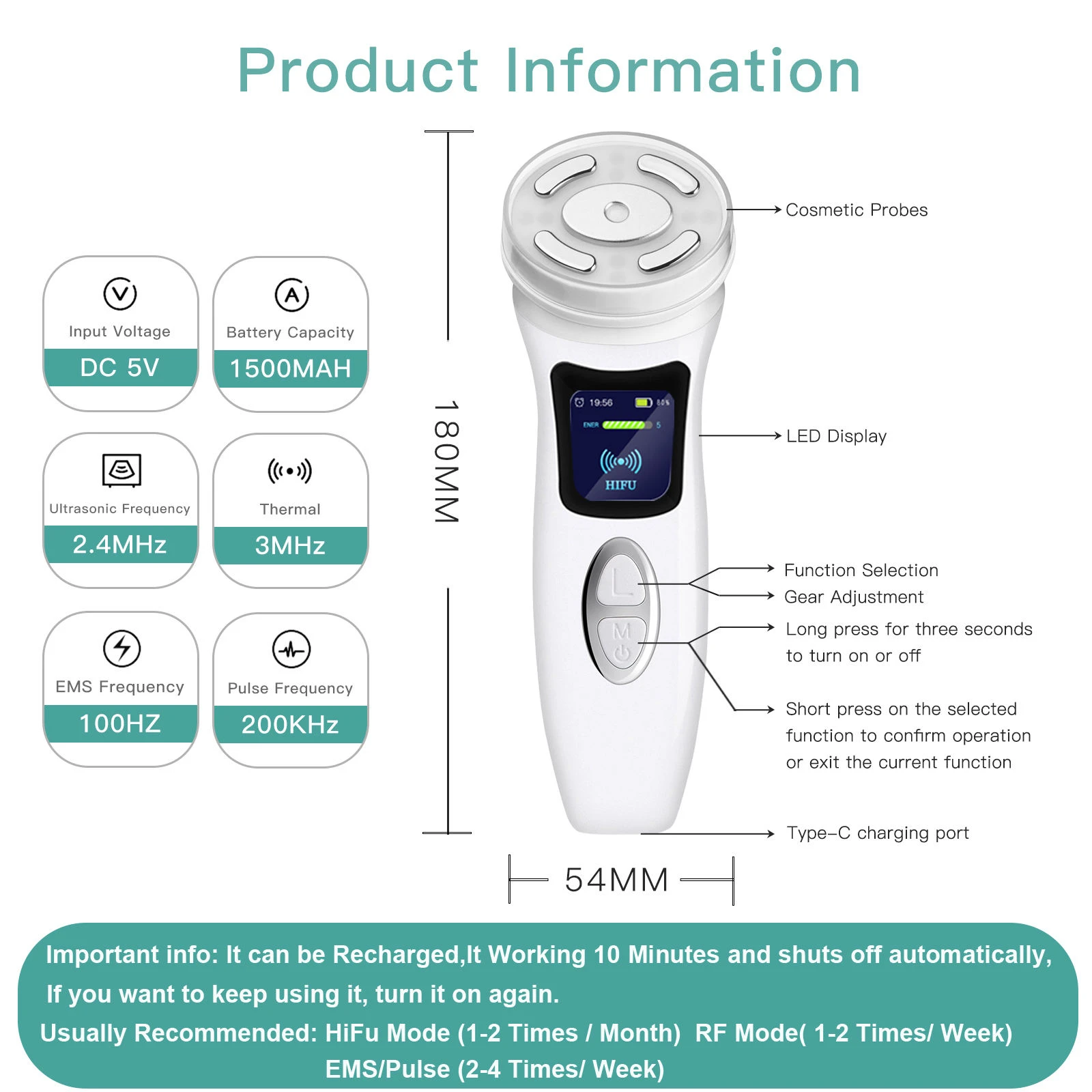 Máquina Facial de ultrasonido 4 en 1, estiramiento firme de la piel, eliminación de arrugas, masajeador Facial de radiofrecuencia, dispositivo de