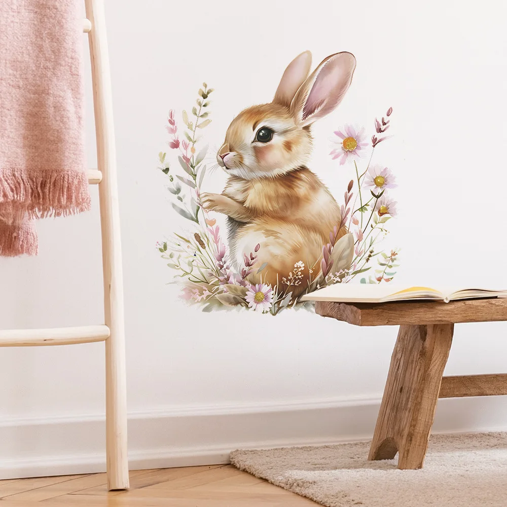 Bunny Vinyl Tile Child Wall Stickers For Baby Room Decor Wall Decor Adhesive Wallpaper Furniture Sticker Bedroom Accessories