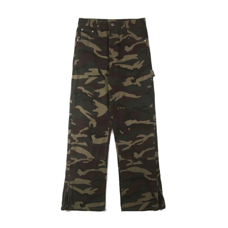 Calça jeans casual camuflada solta para homens, calça reta de esqui, marca de moda de rua alta europeu e americano, novidade para primavera e verão, 2024