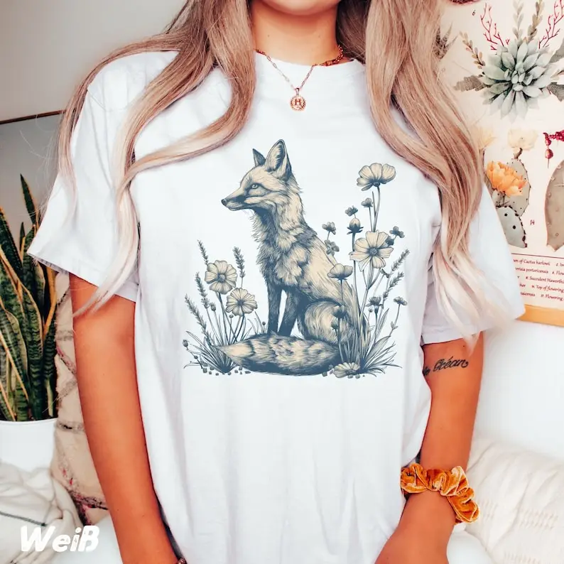 

Cute Goblincore TShirt Fox Witchy Whimsigoth T-shirt Celestial Fairycore Dark Cottagecore Green Witches Nature Aesthetic TShirt