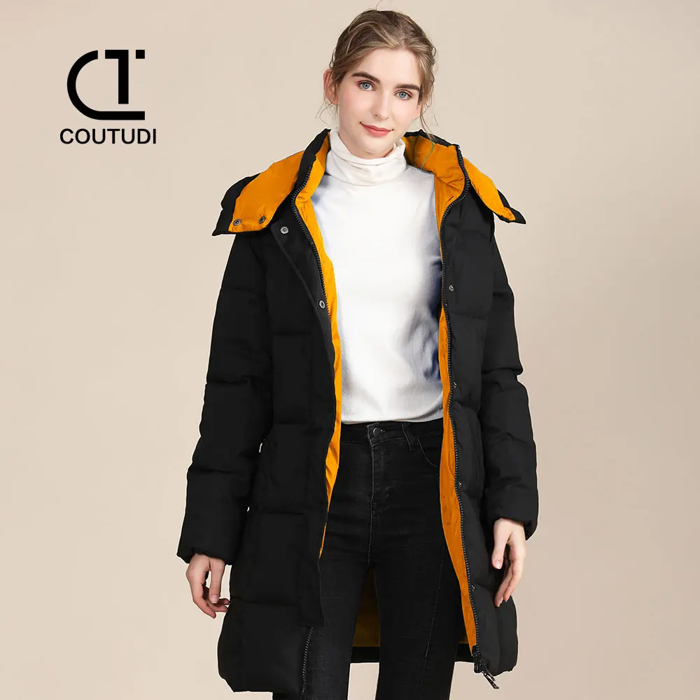 COUTUDI-Parkas largas con capucha para mujer, abrigo informal, chaquetas cálidas, combinación de colores, prendas de vestir de moda, ropa de