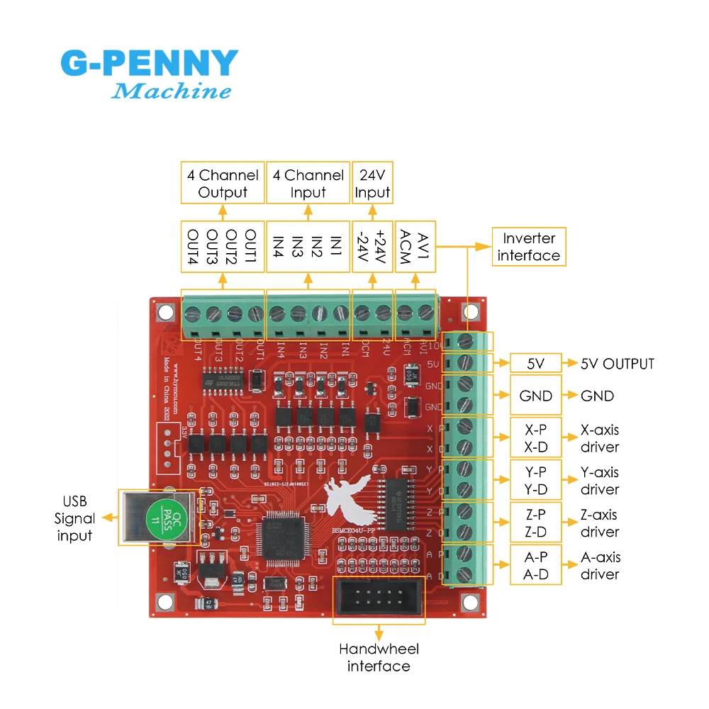 4 Axis red super power USB interface MACH3 CNC interface board motion control card Feidiao card