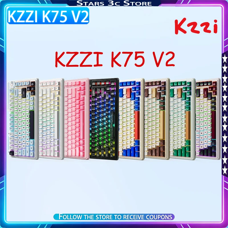 KZZI K75 V2 Mechanical Keyboard Wireless Tri Mode Long Endurance Gasket Structure Hot Swappable RGB Gaming Keyboard
