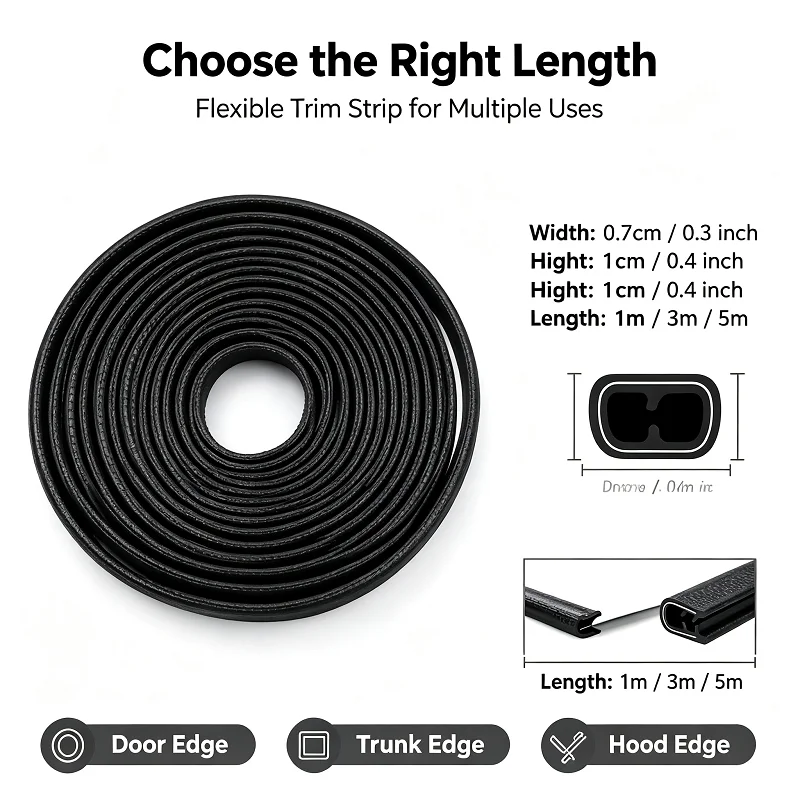 1/3/5m Car Door Edge Protector U-Type Anti-Collision Sealing Strip | No-Paste Rubber Universal Anti-Scratch Door Trunk Hood
