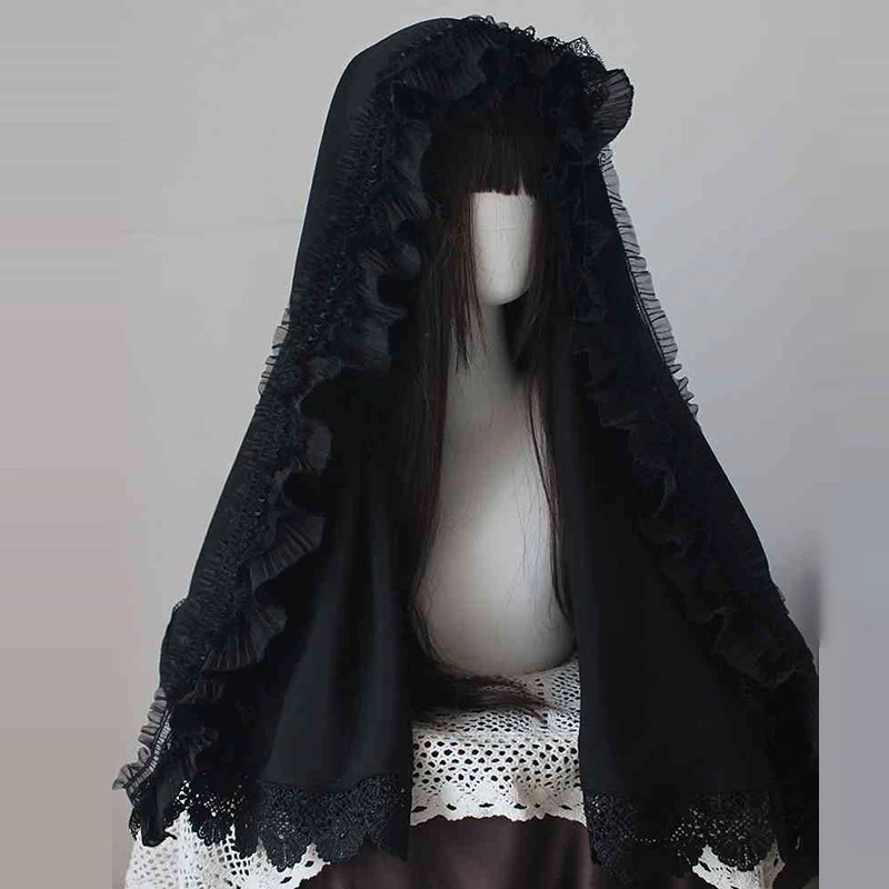 고딕 로리타 블랙 베일 헤드 피스 수녀 코스프레 의상 액세서리 여자 여자 할로윈 카니발 파티 역할 놀이 Headscarf
