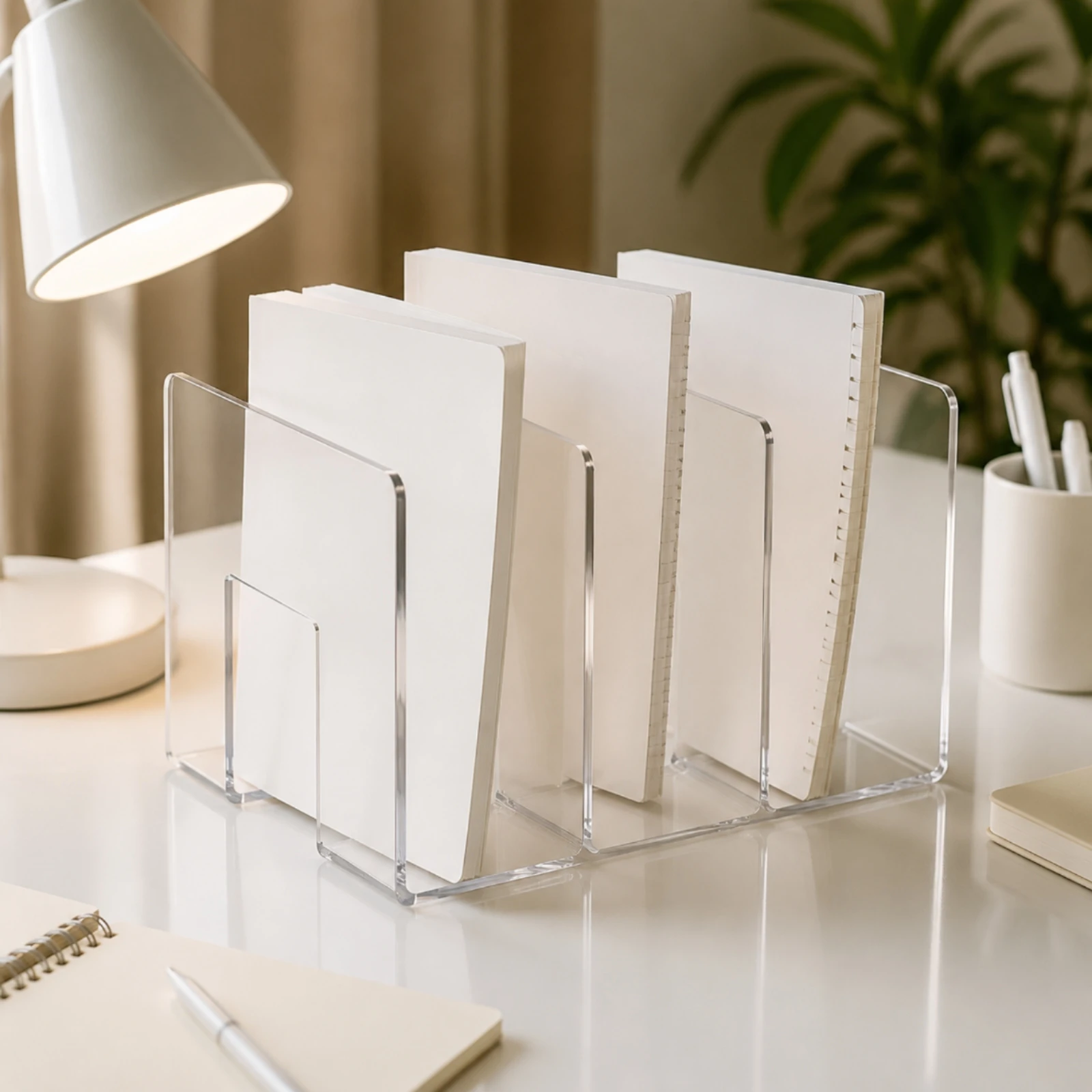 Desktop Book Organizer Sturdy Book Holder with Divider Panels Long-Lasting Vertical for Home Office, Reading Corner