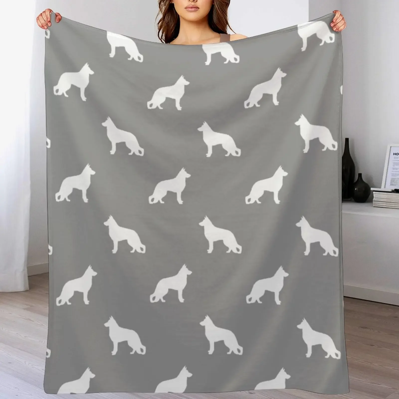 White German Shepherd Dog Silhouette Throw Blanket Fade Resistant Durable Throw Blanket