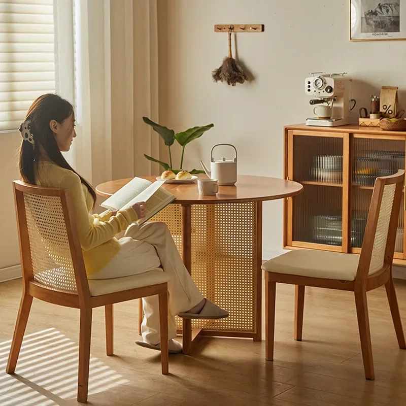 Rattan chair soft bag household small apartment dining chair solid wood medieval chair balcony