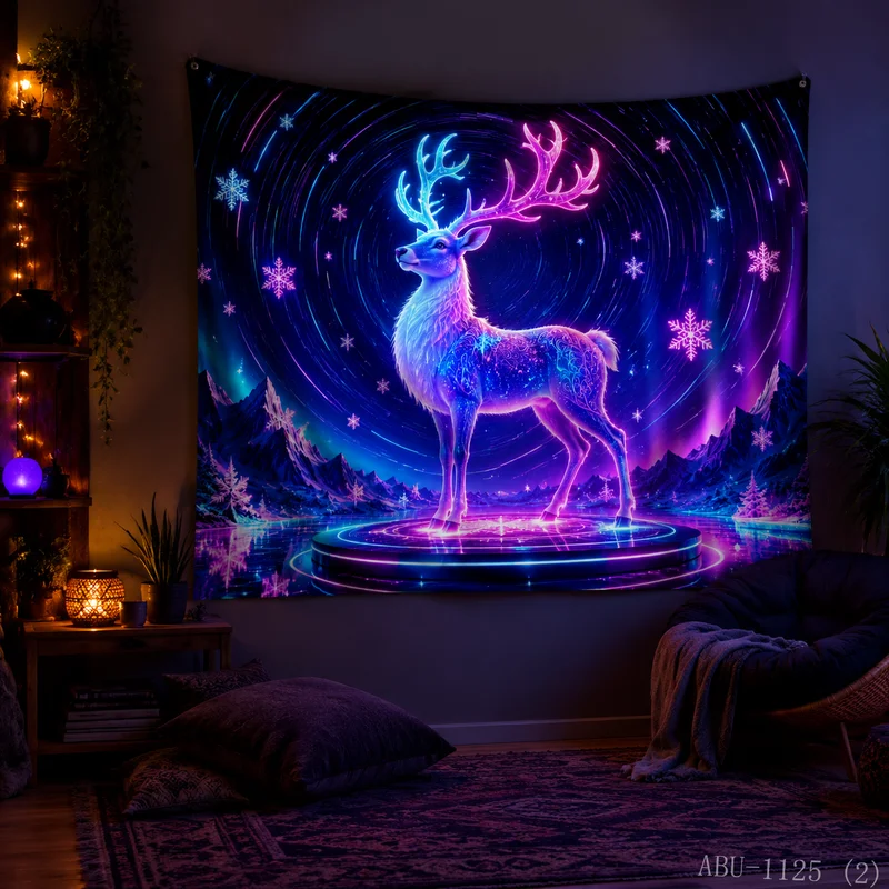VIKAMA Star Track Vortex Neon Stage Elk Christmas Tapestry, HD Fabric, Perfect for Party & Festival Wall Decoration