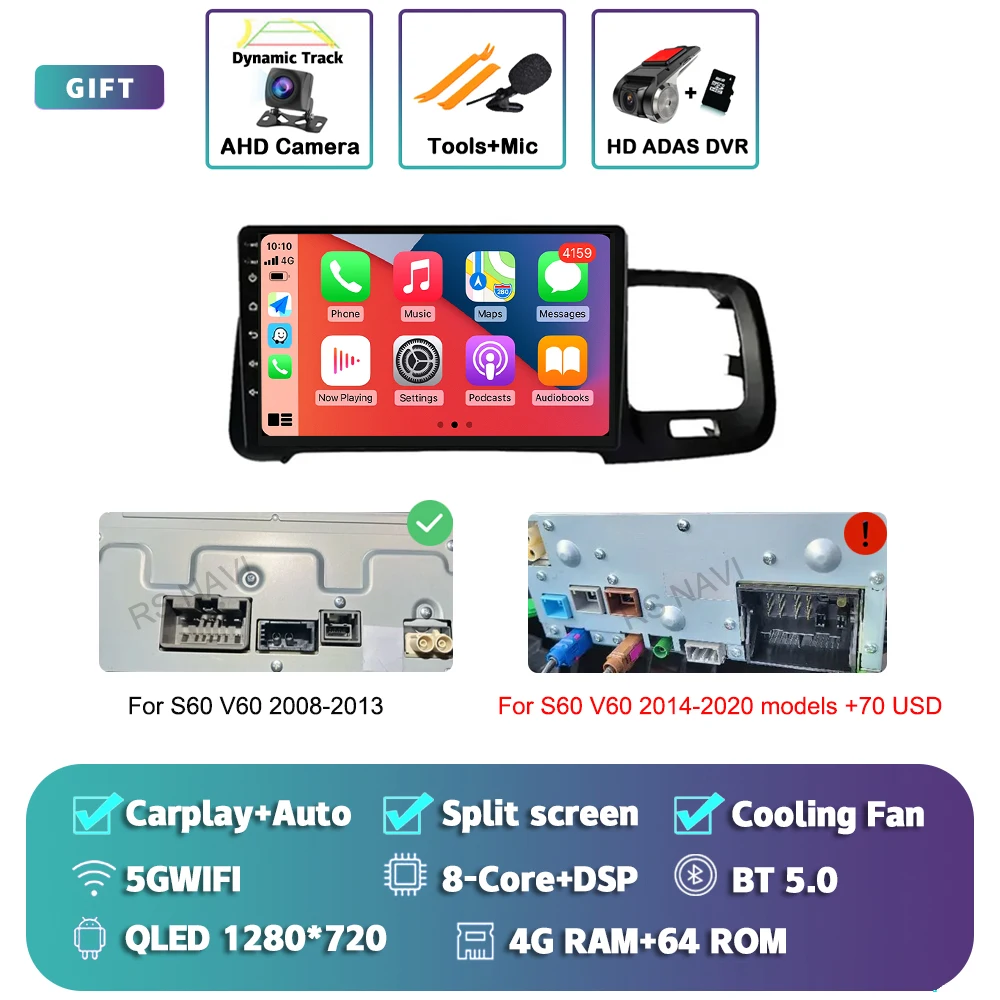 Android 15 Carplay Auto Scherm Autoradio Multimedia Speler voor Volvo S60 V60 2011-2013 2014-2020 2din Autoradio Stereo Head Unit